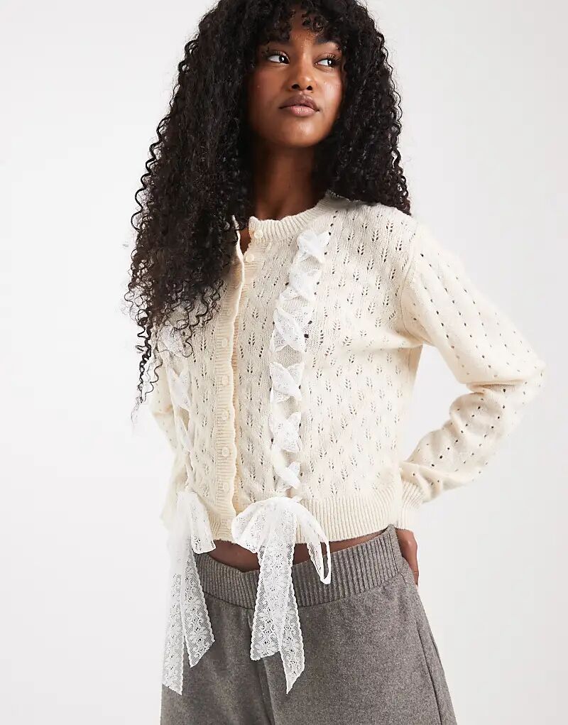 Кардиган Miss Selfridge с кружевными деталями и ажурным узором кремового цвета
Кардиган Miss Selfridge с кружевными деталями и ажурным узором кремового цвета