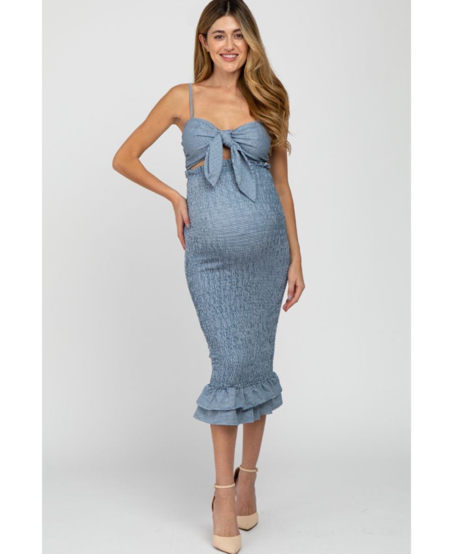 Женское миди-платье для беременных, зеленое, в клетку, с присборенной резинкой и завязками Pinkblush, Blue
Женское миди-платье для беременных, зеленое, в клетку, с присборенной резинкой и завязками Pinkblush, Blue