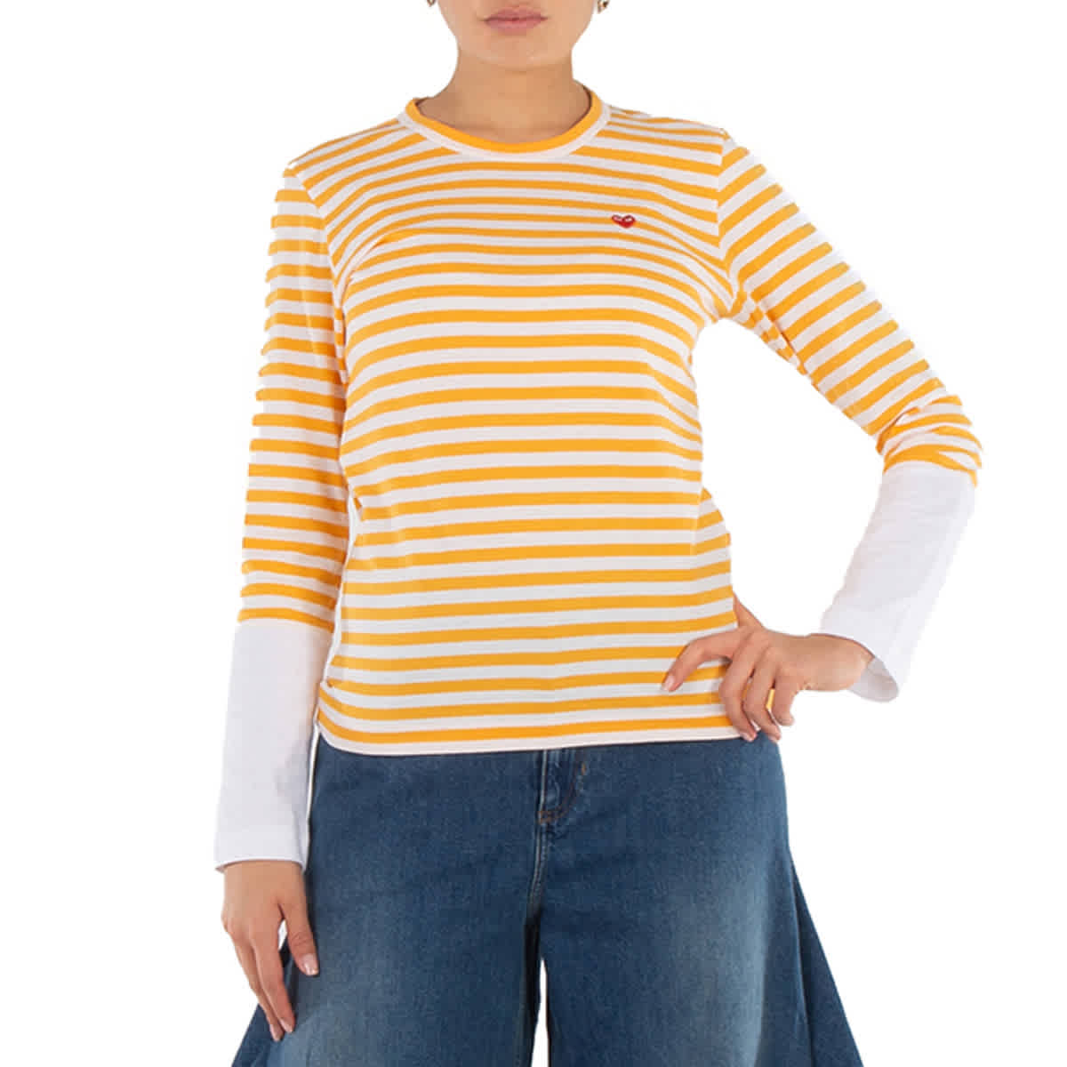 Cdg Play Футболка с длинным рукавом с горизонтальной полосатой эмблемой в виде сердца, желтый/белый
Cdg Play Футболка с длинным рукавом с горизонтальной полосатой эмблемой в виде сердца, желтый/белый