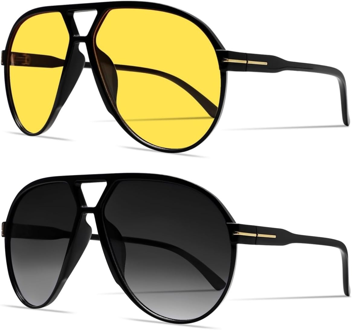 Ретро-солнцезащитные очки-авиаторы для женщин и мужчин, большие, классические, винтажные, в стиле 70-х, модные, не спутываются, квадратные, солнцезащитные очки-авиаторы GUVIVI, 2 Pack Gradient Black+yellow
Ретро-солнцезащитные очки-авиаторы для женщин и мужчин, большие, классические, винтажные, в стиле 70-х, модные, не спутываются, квадратные, солнцезащитные очки-авиаторы GUVIVI, 2 Pack Gradient Black+yellow