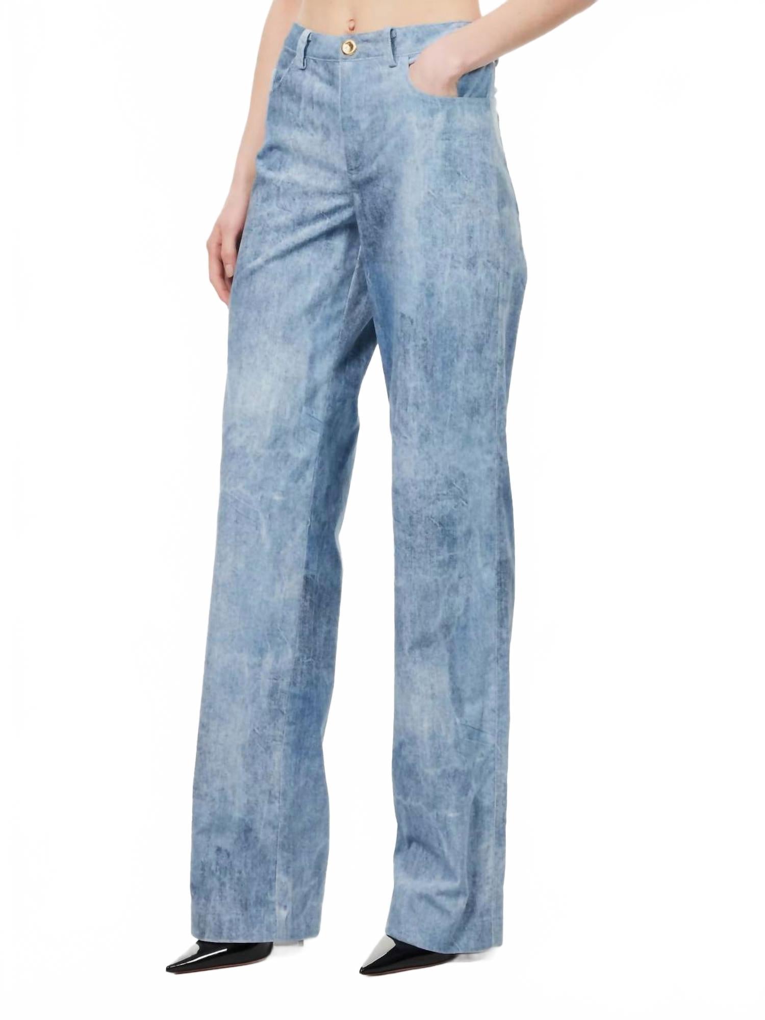 Брюки Reid прямого кроя с поясом в джинсовом принте Brandon Maxwell, Denim Print 
Брюки Reid прямого кроя с поясом в джинсовом принте Brandon Maxwell, Denim Print