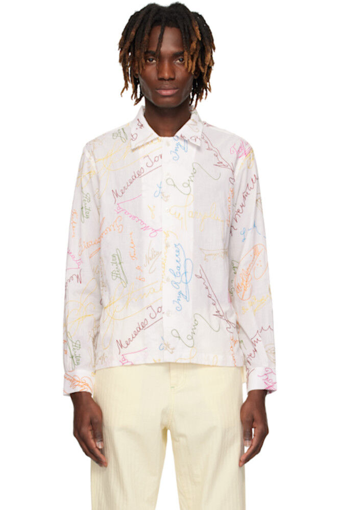 Белая фирменная рубашка с каракулями Bode
Белая фирменная рубашка с каракулями Bode