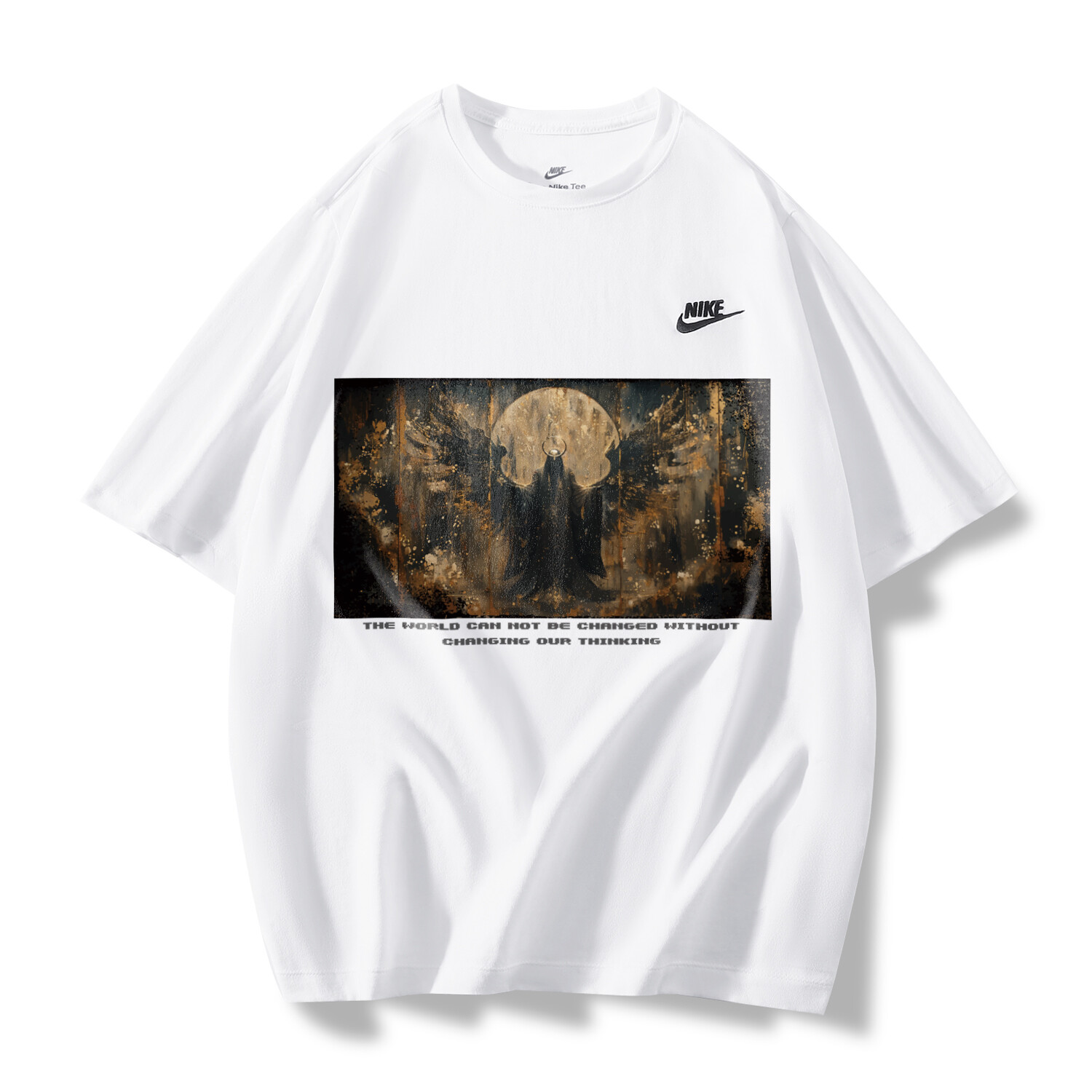 Футболка унисекс белая с коротким рукавом Dark Angel Nike, белый 
Футболка унисекс белая с коротким рукавом Dark Angel Nike, белый