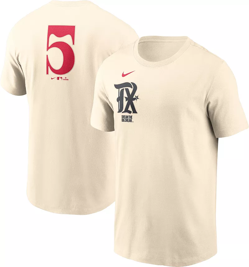 Мужская коричневая футболка Nike Texas Rangers Corey Seager #5
Мужская коричневая футболка Nike Texas Rangers Corey Seager #5