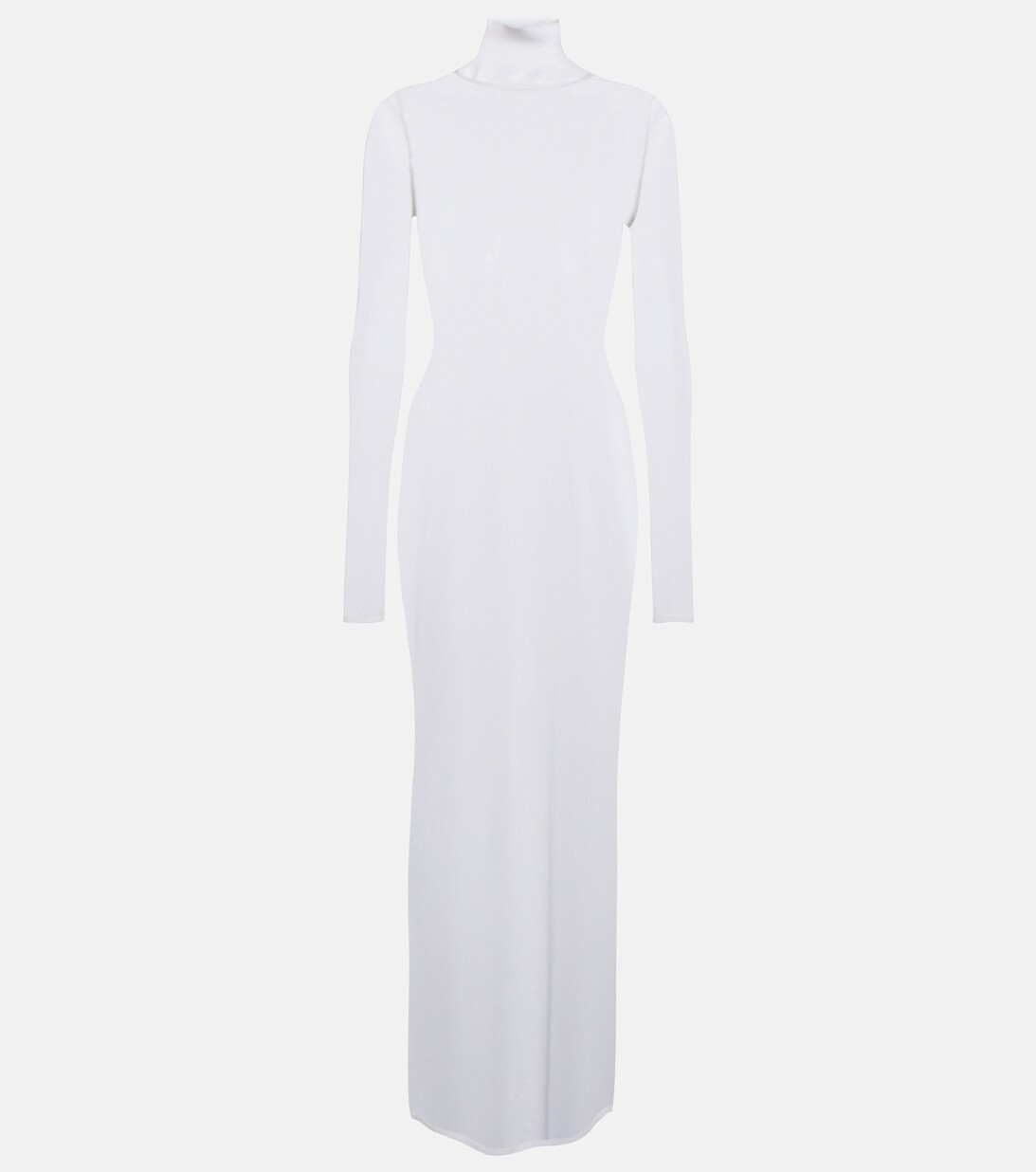 Платье макси из прозрачного трикотажа с высоким воротником ALAÏA, белый
Платье макси из прозрачного трикотажа с высоким воротником ALAÏA, белый