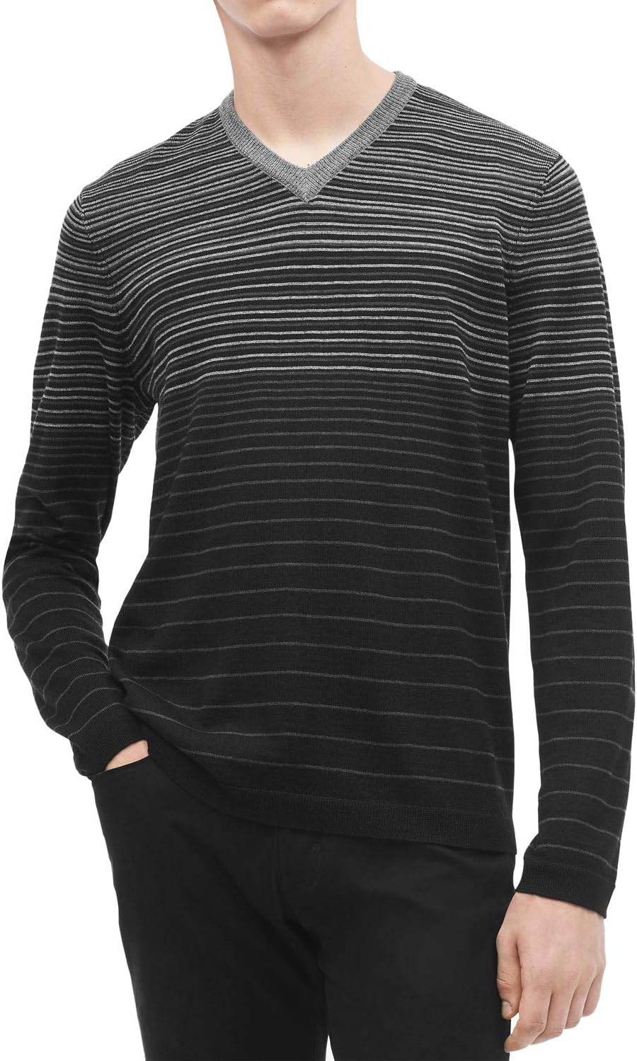 Мужской свитер Calvin Klein из мериносовой шерсти с V-образным вырезом и полосками, Black Combo
Мужской свитер Calvin Klein из мериносовой шерсти с V-образным вырезом и полосками, Black Combo