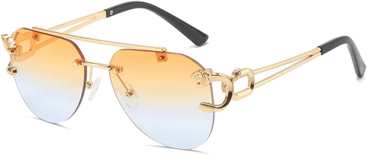 Солнцезащитные очки без оправы с двойной перемычкой для женщин, прозрачные линзы с градиентом цвета «океан», мужские солнцезащитные очки с металлическим леопардовым принтом, защита от УФ-излучения UV400 DSVIGF, Orange Blue
Солнцезащитные очки без оправы с двойной перемычкой для женщин, прозрачные линзы с градиентом цвета «океан», мужские солнцезащитные очки с металлическим леопардовым принтом, защита от УФ-излучения UV400 DSVIGF, Orange Blue