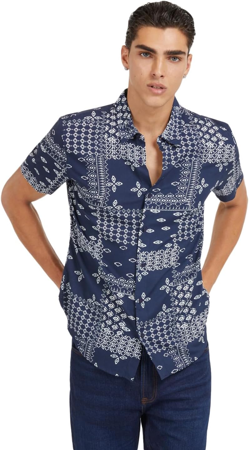 GUESS Мужская рубашка с коротким рукавом из вискозы, Geo Bandana
GUESS Мужская рубашка с коротким рукавом из вискозы, Geo Bandana