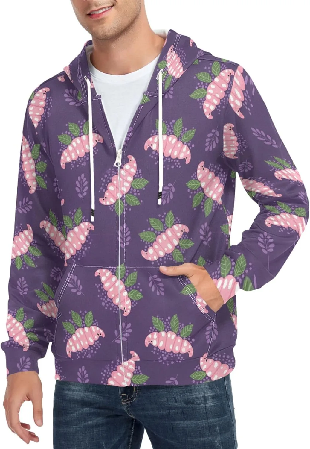 Мужская толстовка с полной застежкой-молнией, розовая, с фиолетовыми листьями и карманом CUPADA
Мужская толстовка с полной застежкой-молнией, розовая, с фиолетовыми листьями и карманом CUPADA
