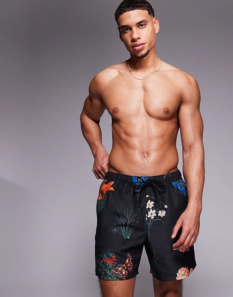 Плавки-шорты ASOS DESIGN средней длины с цветочным принтом черного цвета 
Плавки-шорты ASOS DESIGN средней длины с цветочным принтом черного цвета