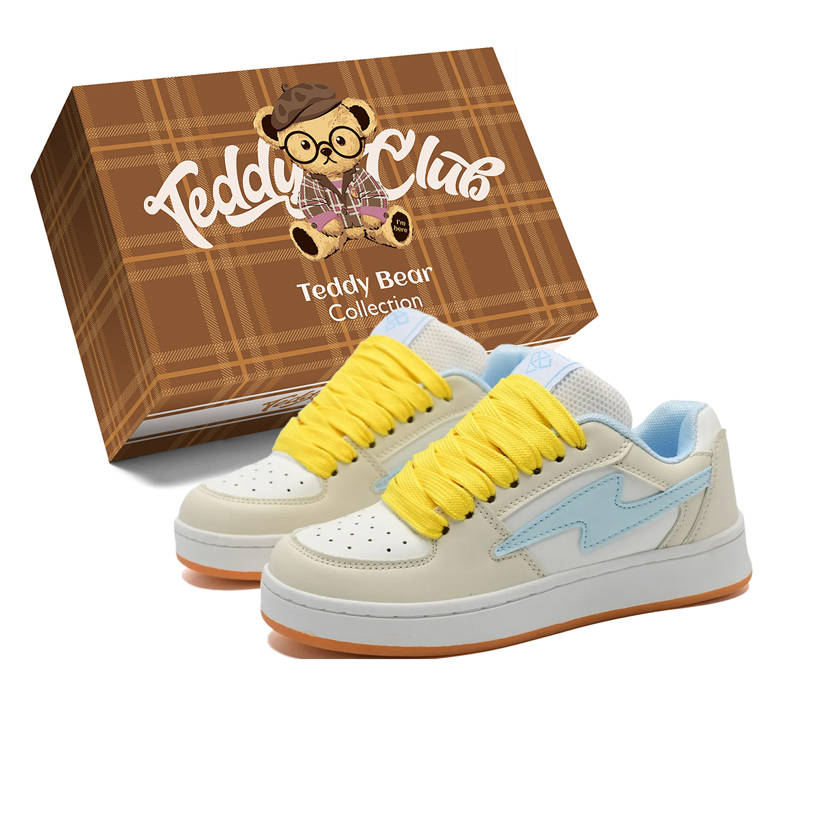 Teddy Bear Collection Скользостойкие противоударные износостойкие низкие скейтбордские кроссовки унисекс бело-черные кремово-голубые с желтыми шнурками
Teddy Bear Collection Скользостойкие противоударные износостойкие низкие скейтбордские кроссовки унисекс бело-черные кремово-голубые с желтыми шнурками