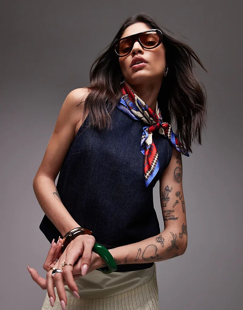 Topshop – Свободный джинсовый топ цвета индиго и необработанного материала 
Topshop – Свободный джинсовый топ цвета индиго и необработанного материала