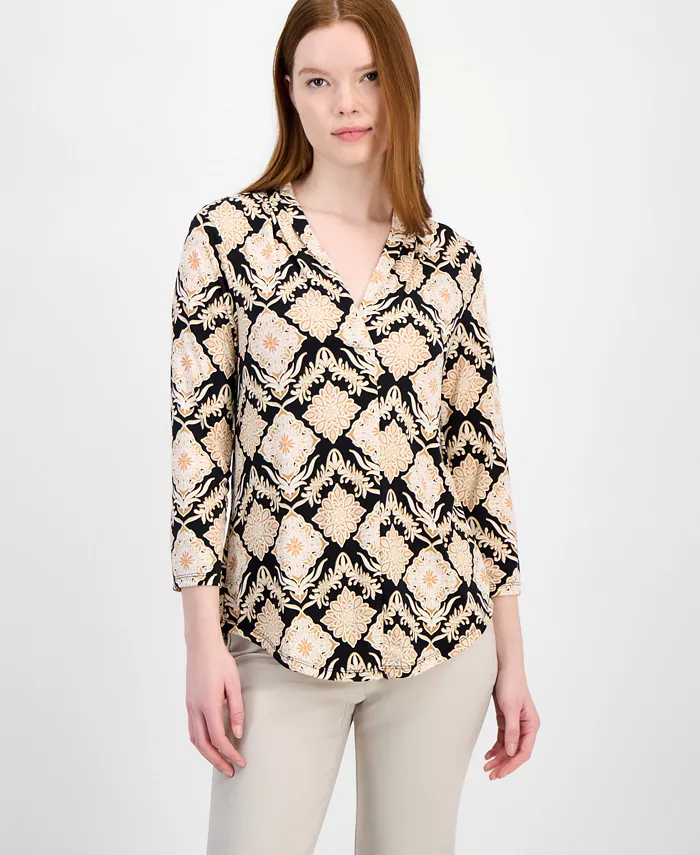 Женский вязаный топ с принтом и V-образным вырезом, с рукавом 3/4 JM Collection, черный
Женский вязаный топ с принтом и V-образным вырезом, с рукавом 3/4 JM Collection, черный