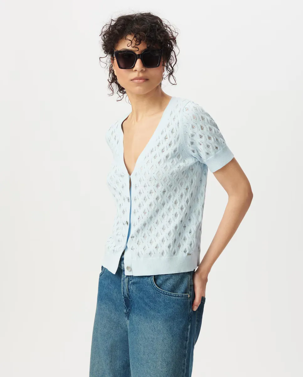 Женский вязаный кардиган с короткими рукавами IKKS, светло-голубой
Женский вязаный кардиган с короткими рукавами IKKS, светло-голубой