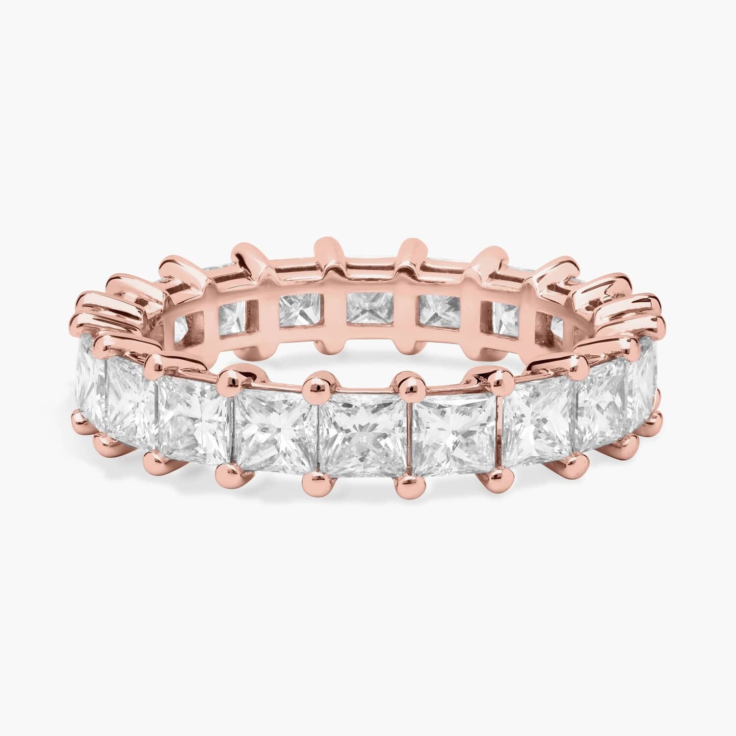 Кольцо Eternity с выращенным в лаборатории бриллиантом огранки «Принцесса» из розового золота 14 карат (3 карата, двойной - FG / VS2-SI1) Blue Nile