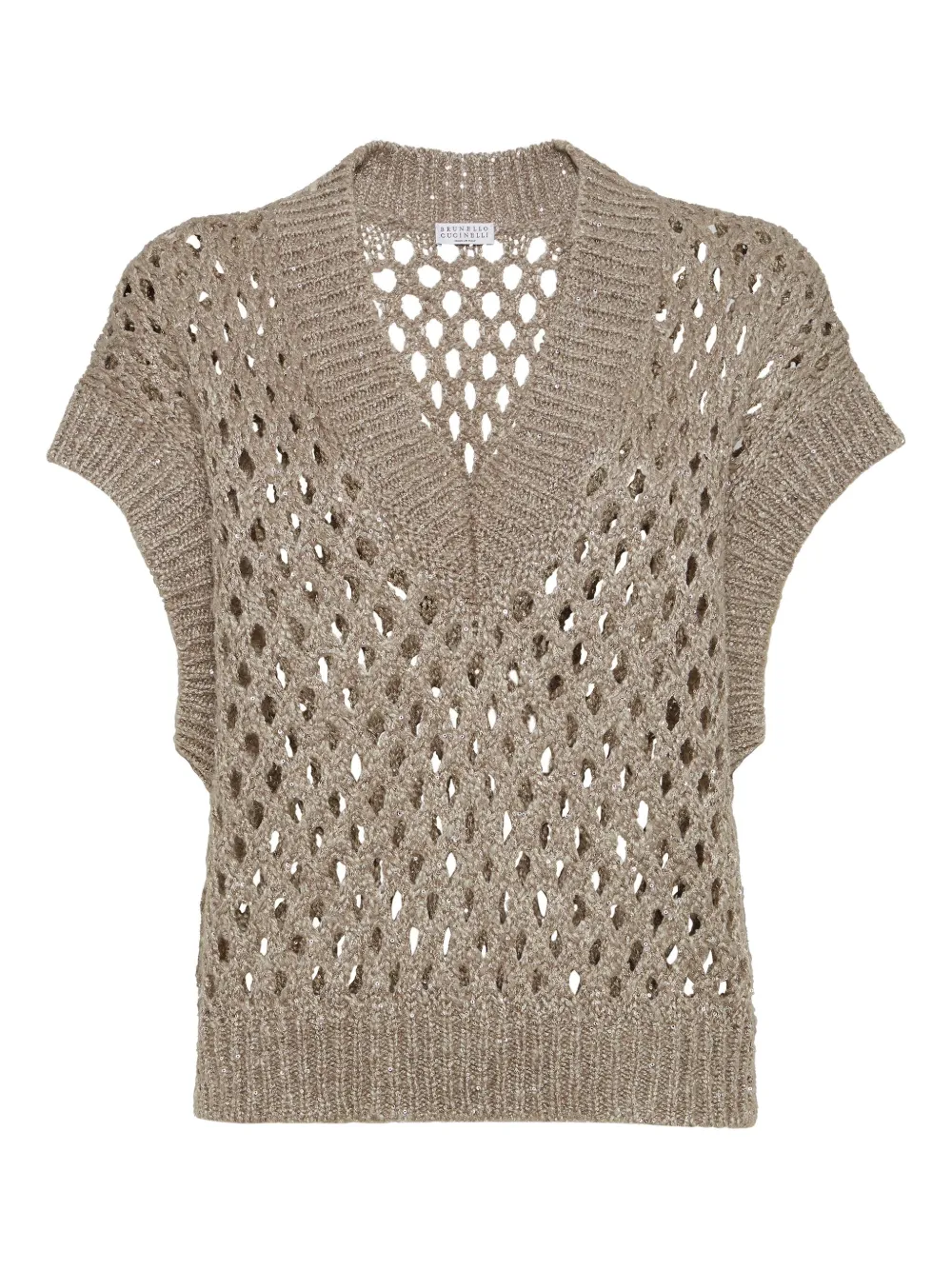 Топ без рукавов открытой вязки Brunello Cucinelli, нейтральный
Топ без рукавов открытой вязки Brunello Cucinelli, нейтральный