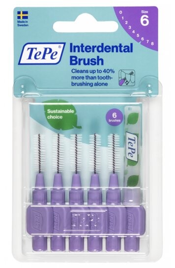 Межзубные щетки TePe 1,1мм фиолетовые 6 шт.
Межзубные щетки TePe 1,1мм фиолетовые 6 шт.