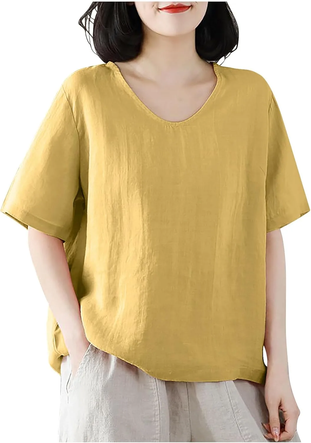 Женская льняная рубашка с круглым вырезом и короткими рукавами AKTCVVJ
Женская льняная рубашка с круглым вырезом и короткими рукавами AKTCVVJ