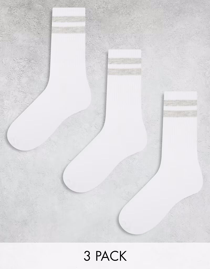 Комплект из 3 полосатых теннисных носков Jack & Jones белого цвета 
Комплект из 3 полосатых теннисных носков Jack & Jones белого цвета
