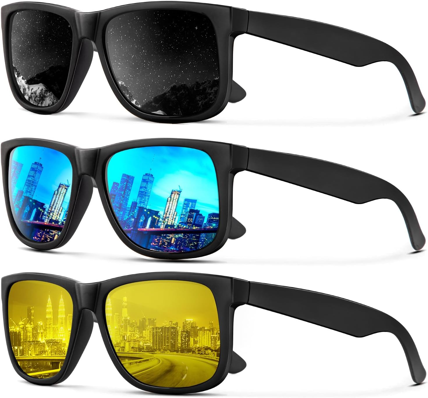 Солнцезащитные очки KALIYADI для мужчин и женщин, поляризованные, классическая матовая черная оправа, защита от УФ-излучения, комплект из 3 штук, (3 Pack) Black/Ice Blue/Night Vision
Солнцезащитные очки KALIYADI для мужчин и женщин, поляризованные, классическая матовая черная оправа, защита от УФ-излучения, комплект из 3 штук, (3 Pack) Black/Ice Blue/Night Vision