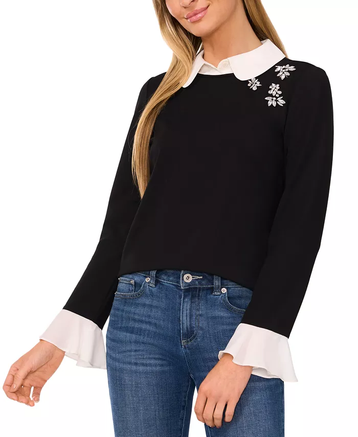 Женский топ с декоративным воротником и эффектом многослойности CeCe, черный
Женский топ с декоративным воротником и эффектом многослойности CeCe, черный