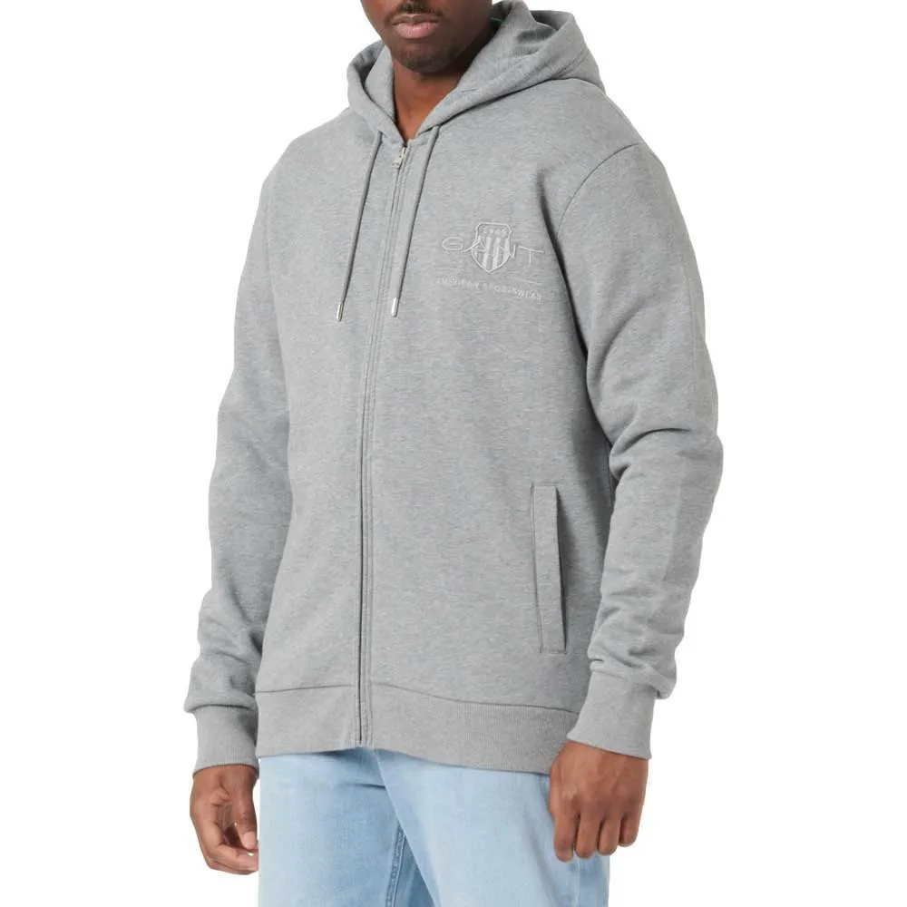 Толстовка Gant Reg Tonal Shield full zip, серый 
Толстовка Gant Reg Tonal Shield full zip, серый