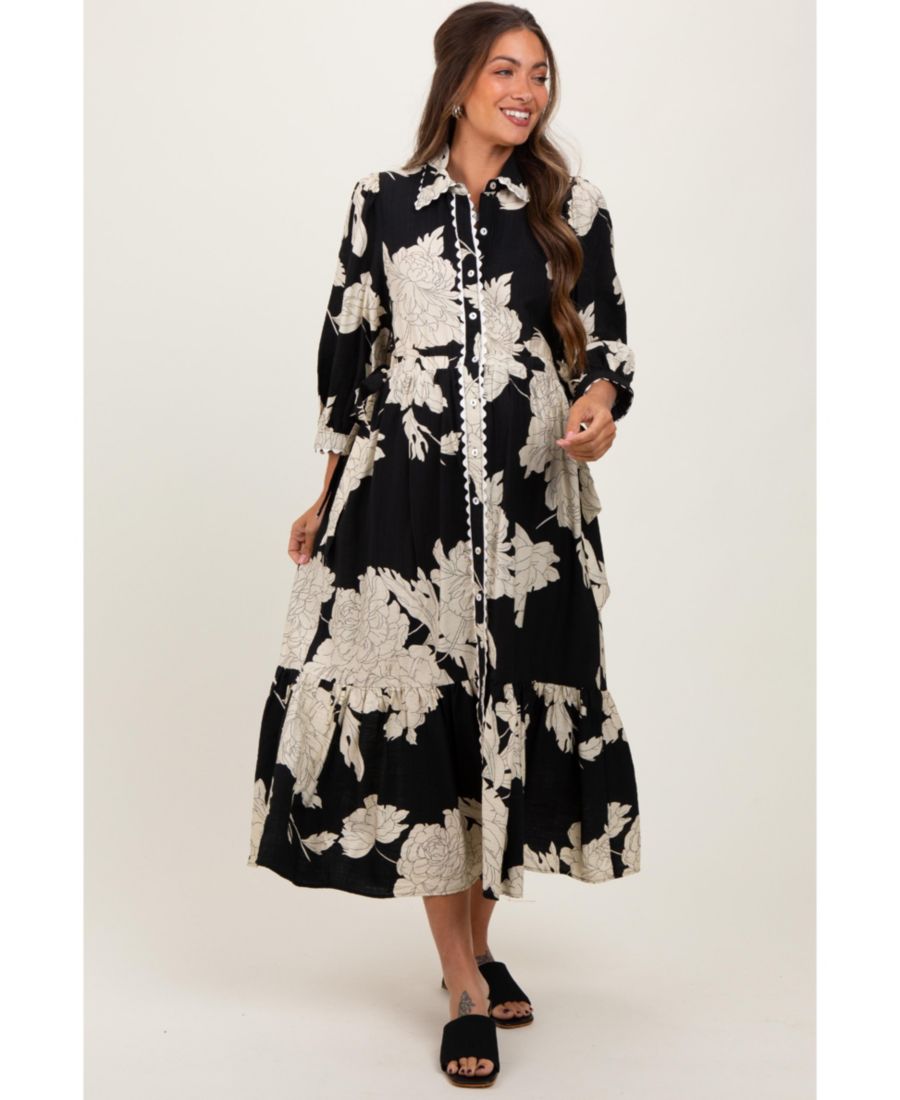 Платье-рубашка для беременных, черное, с цветочным принтом и зауженной талией Pinkblush, Black
Платье-рубашка для беременных, черное, с цветочным принтом и зауженной талией Pinkblush, Black