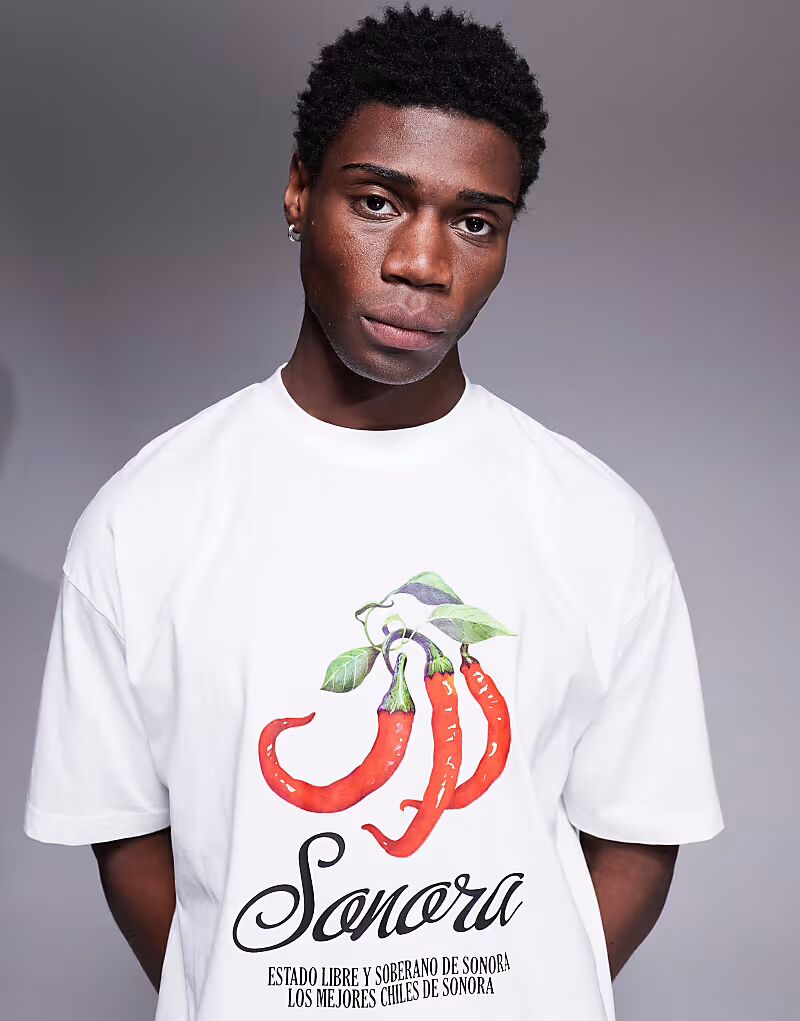 Футболка свободного кроя ASOS DESIGN белого цвета с принтом чили
Футболка свободного кроя ASOS DESIGN белого цвета с принтом чили