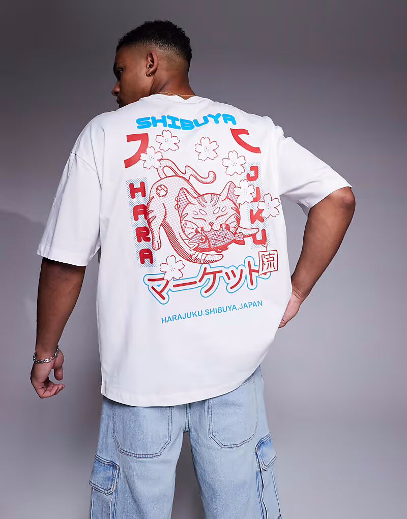 Футболка ASOS DESIGN свободного кроя с сувенирной графикой белого цвета 
Футболка ASOS DESIGN свободного кроя с сувенирной графикой белого цвета