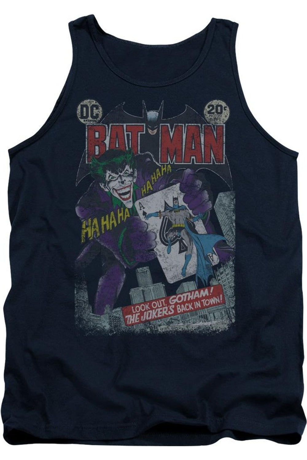 Бэтмен #251 Потертая майка для взрослых Gildan, темно-синий 
Бэтмен #251 Потертая майка для взрослых Gildan, темно-синий