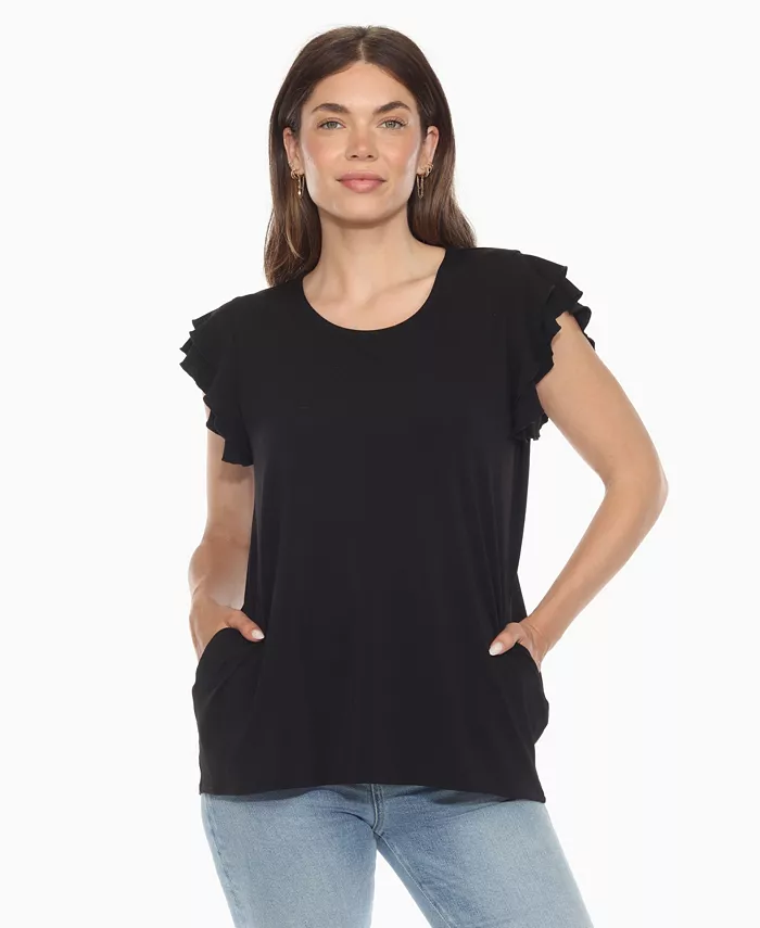 Женский однотонный топ с оборками на рукавах White Mark, черный
Женский однотонный топ с оборками на рукавах White Mark, черный