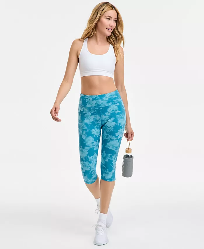 Женские укороченные леггинсы с абстрактным принтом ID Ideology, синий 
Женские укороченные леггинсы с абстрактным принтом ID Ideology, синий