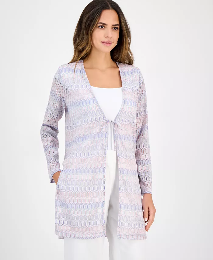 Женский кардиган с V-образным узором и завязками спереди Kasper, синий
Женский кардиган с V-образным узором и завязками спереди Kasper, синий