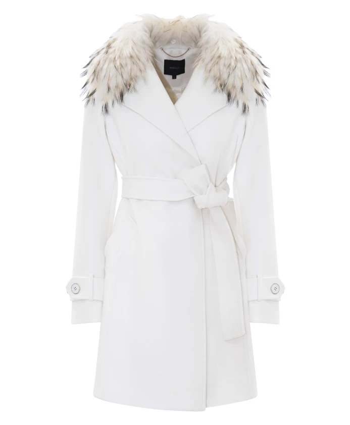 Мягкое пальто с меховым воротником и карманами. Kocca, белый 
Мягкое пальто с меховым воротником и карманами. Kocca, белый