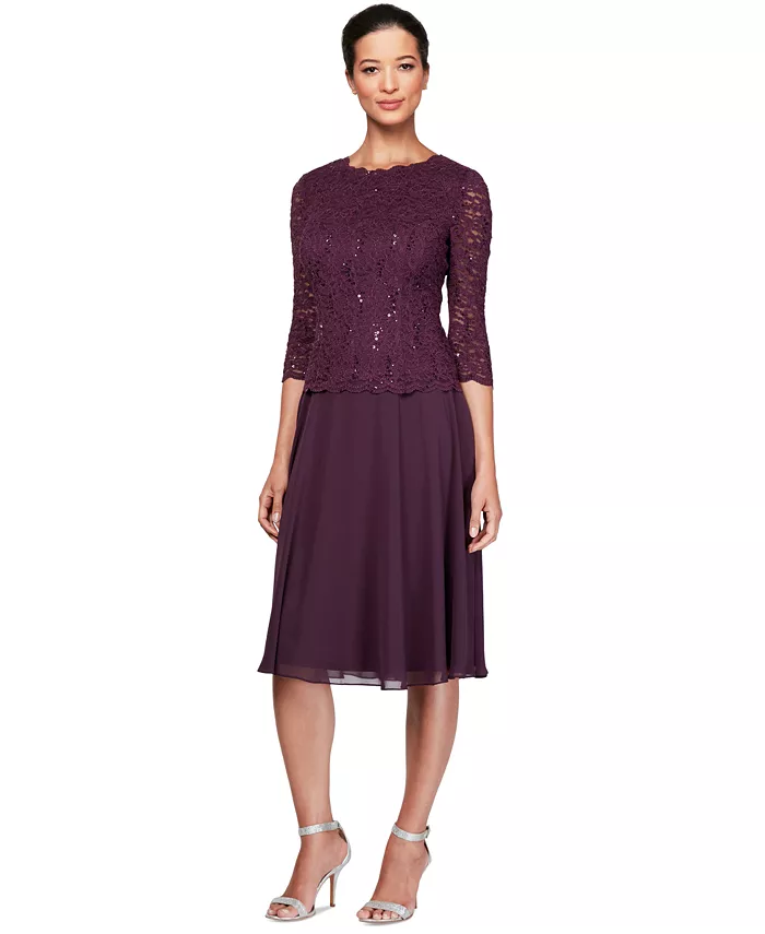Алекс S Платье миди с кружевом и контрастными пайетками Alex Evenings, фиолетовый
Алекс S Платье миди с кружевом и контрастными пайетками Alex Evenings, фиолетовый
