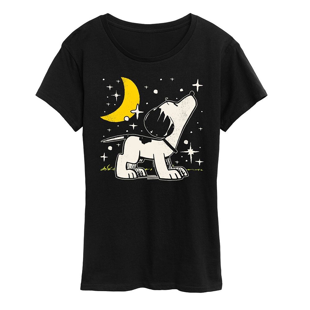 Женская футболка с рисунком Peanuts Snoopy Stars Licensed Character, черный 
Женская футболка с рисунком Peanuts Snoopy Stars Licensed Character, черный