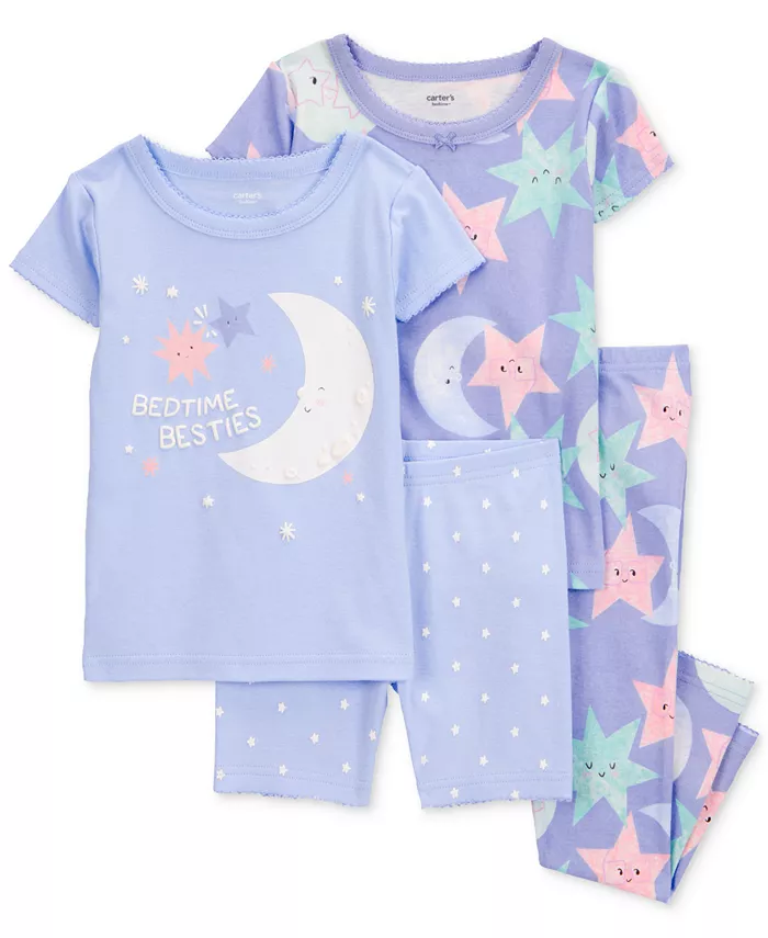 Пижама для девочек с рисунком «Луна и звезды», 100% хлопок, облегающая, комплект из 4 предметов Carter's, фиолетовый
Пижама для девочек с рисунком «Луна и звезды», 100% хлопок, облегающая, комплект из 4 предметов Carter's, фиолетовый