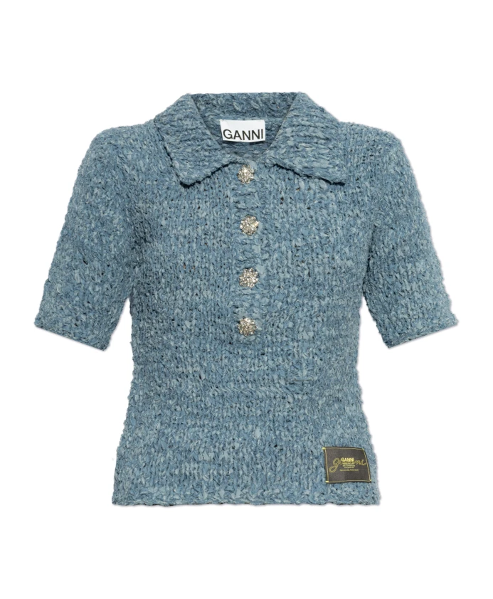 Поло ручной вязки Ganni, синий
Поло ручной вязки Ganni, синий