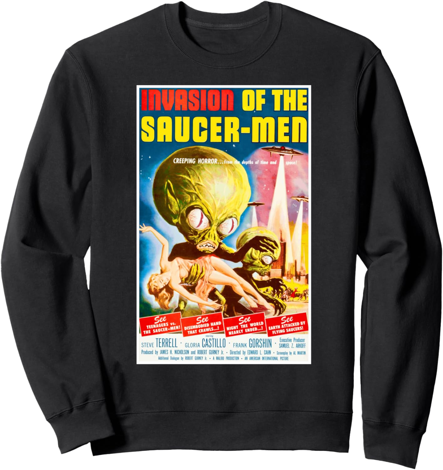 Толстовка на тему «Вторжение людей-тарелок» в стиле научной фантастики и ужасов на Хэллоуин Dodo, черный
Толстовка на тему «Вторжение людей-тарелок» в стиле научной фантастики и ужасов на Хэллоуин Dodo, черный