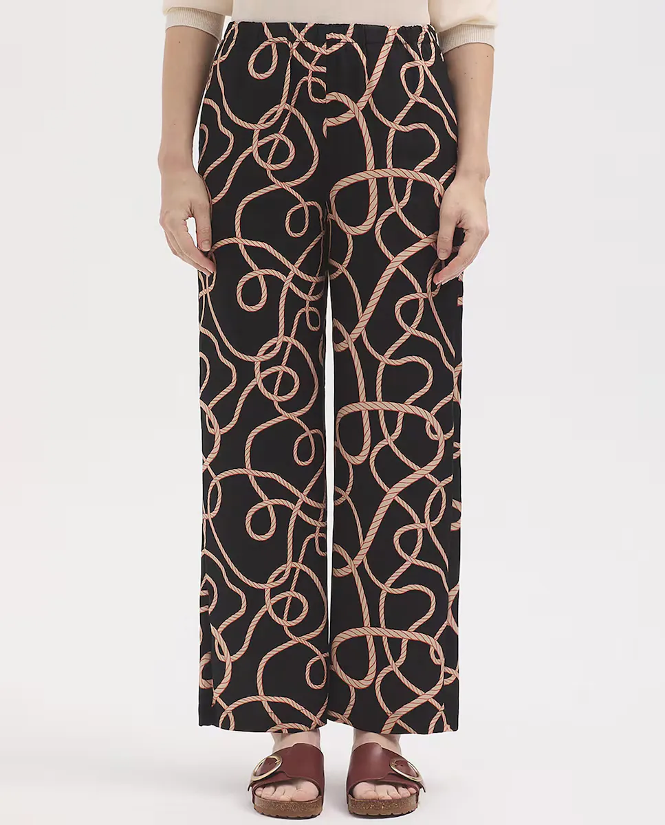 Женские широкие брюки с принтом и резиновым поясом Nice Things, чёрный 
Женские широкие брюки с принтом и резиновым поясом Nice Things, чёрный