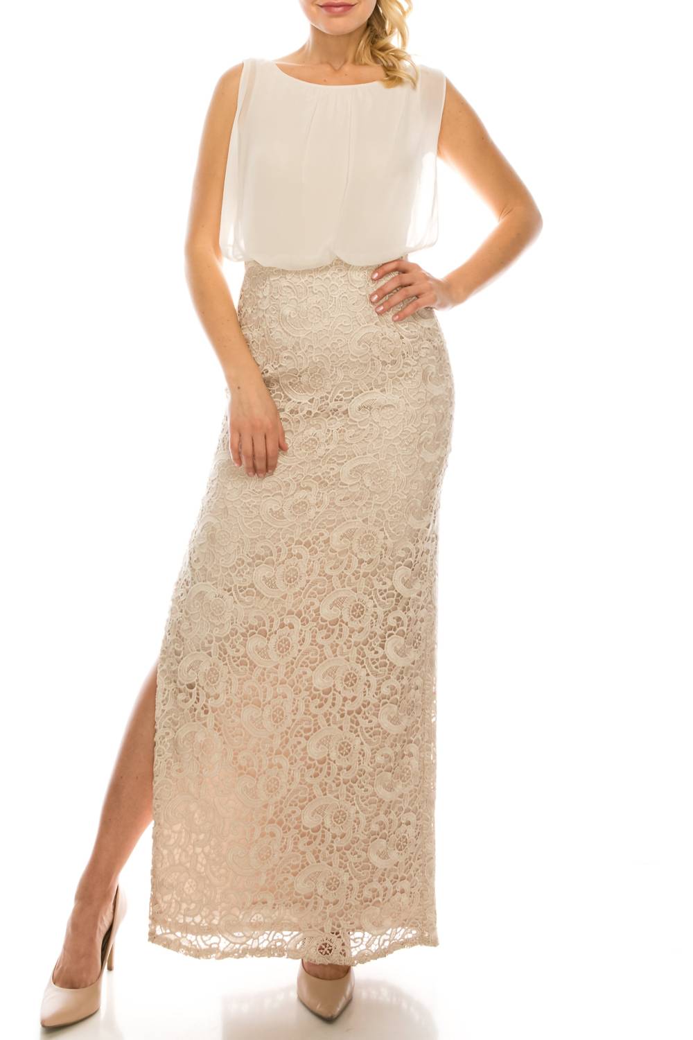 Вечернее платье с вышивкой и кружевом в шампань Aidan Mattox
Вечернее платье с вышивкой и кружевом в шампань Aidan Mattox