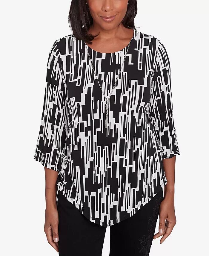 Petite Classics Вертикальный геометрический топ с ожерельем Alfred Dunner, черный
Petite Classics Вертикальный геометрический топ с ожерельем Alfred Dunner, черный