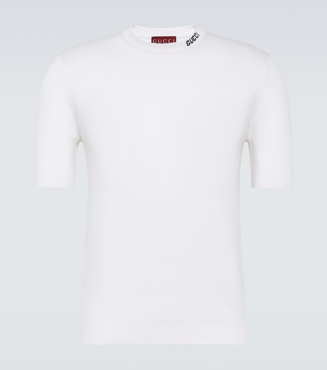 Шелковая и хлопковая футболка с логотипом Gucci, White/Blue
Шелковая и хлопковая футболка с логотипом Gucci, White/Blue