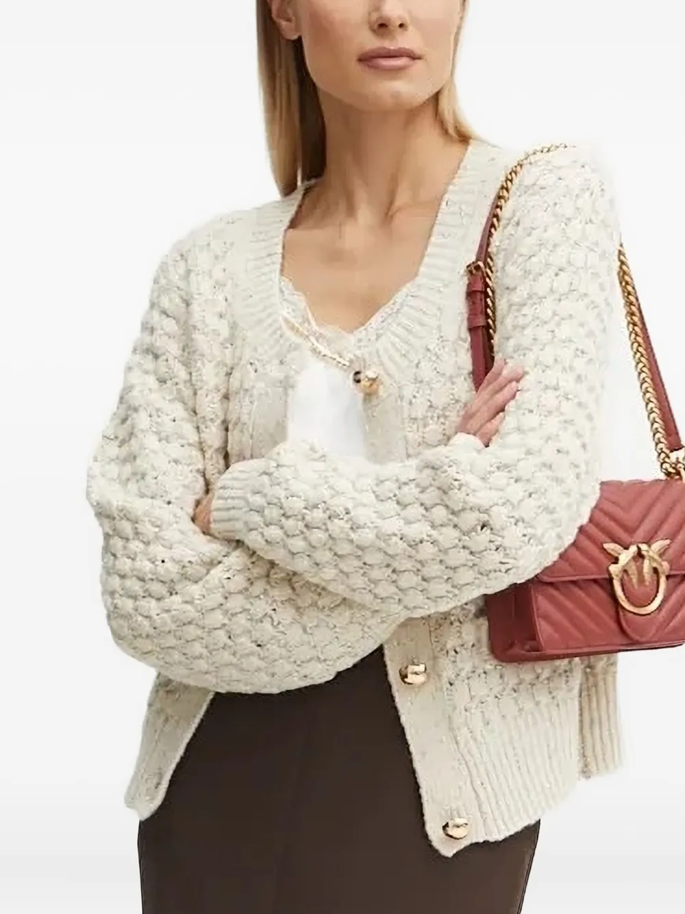 Фактурный кардиган на пуговицах Silvian Heach, нейтральный 
Фактурный кардиган на пуговицах Silvian Heach, нейтральный