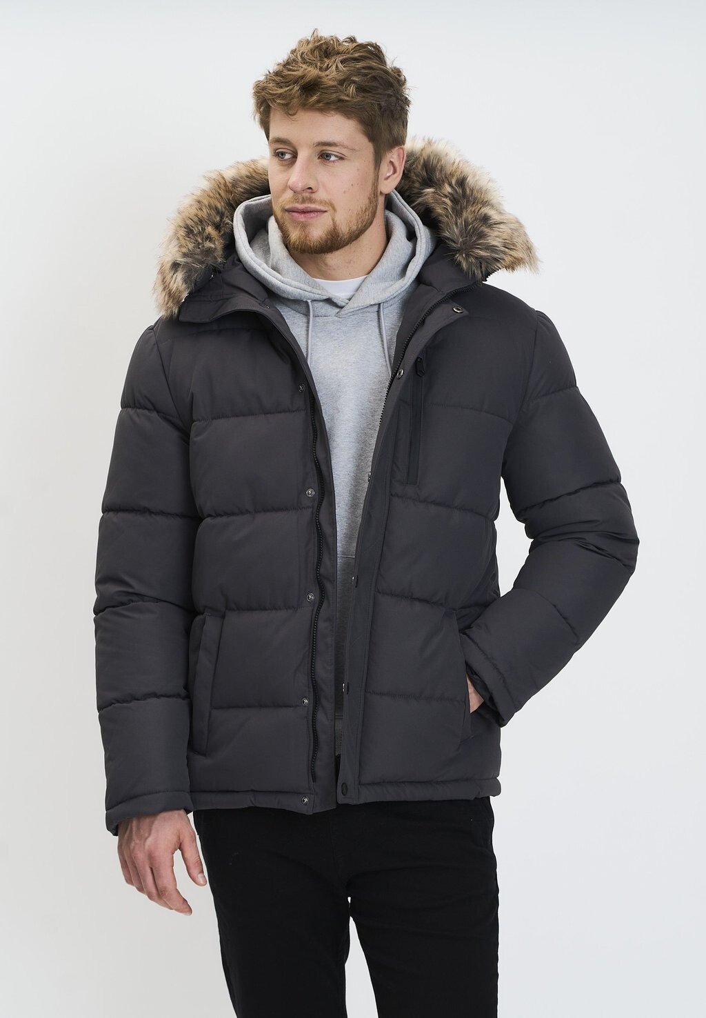 Зимняя куртка PADDED WITH FAUX FUR TRIM HOOD RESPECT, темно-серый 
Зимняя куртка PADDED WITH FAUX FUR TRIM HOOD RESPECT, темно-серый
