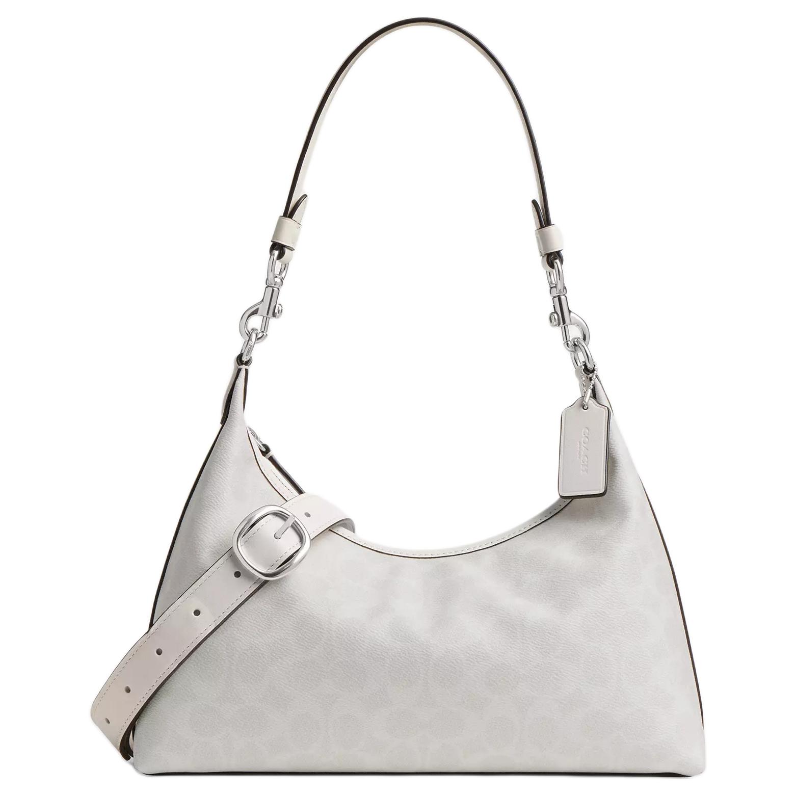 COACH Женская сумка через плечо из прорезиненной ткани большого размера серебристый и меловой 
COACH Женская сумка через плечо из прорезиненной ткани большого размера серебристый и меловой