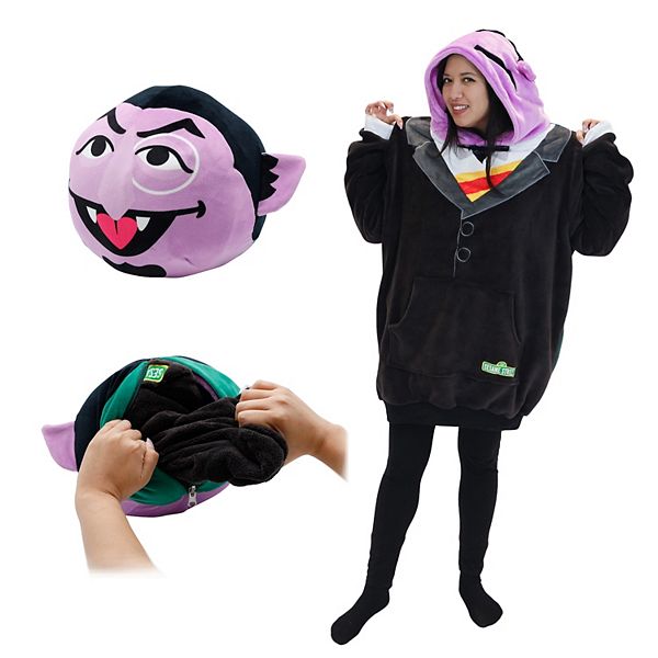 Уютный плед-худи с подушкой для взрослых Sesame Street Count von Count Plushible
Уютный плед-худи с подушкой для взрослых Sesame Street Count von Count Plushible