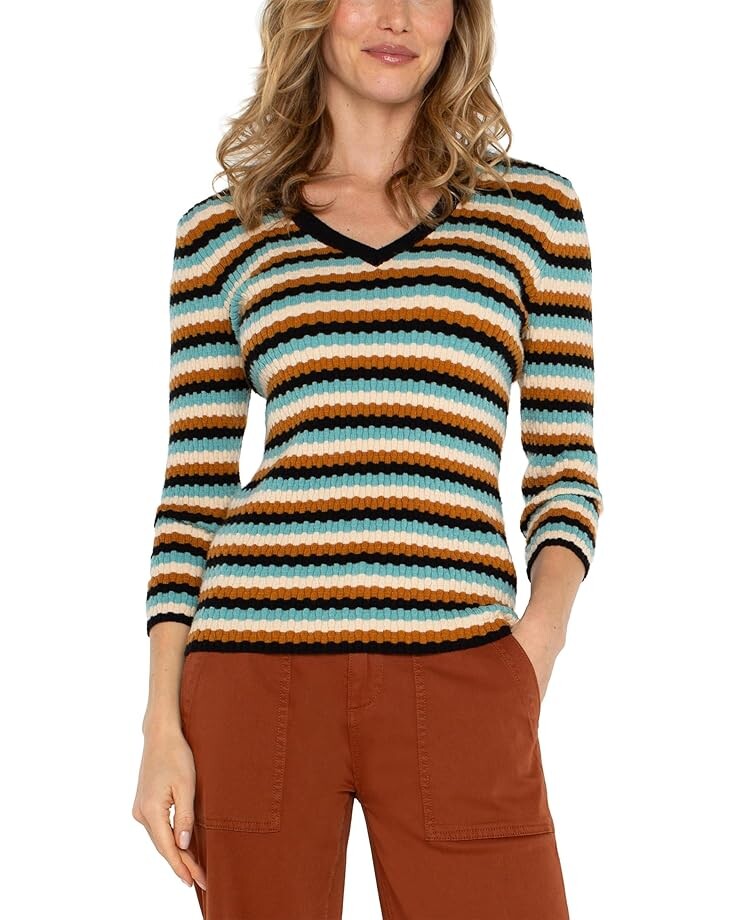 Свитер Liverpool Los Angeles 3/4 Sleeve V Neck Sweater, цвет Ocean Multistripe 
Свитер Liverpool Los Angeles 3/4 Sleeve V Neck Sweater, цвет Ocean Multistripe