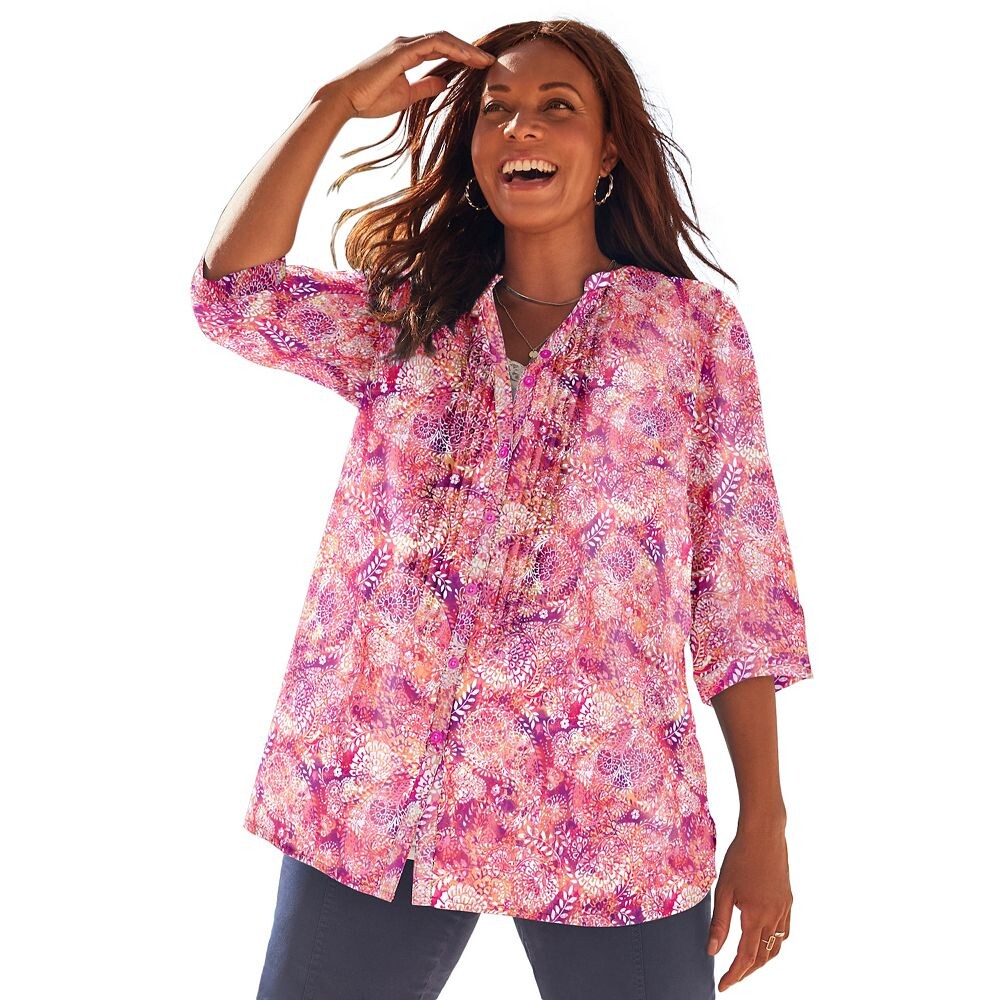 Женская блузка на пуговицах с защипами и защипами, большие размерыCatherines, цвет Pretty Peony Stamped
Женская блузка на пуговицах с защипами и защипами, большие размерыCatherines, цвет Pretty Peony Stamped