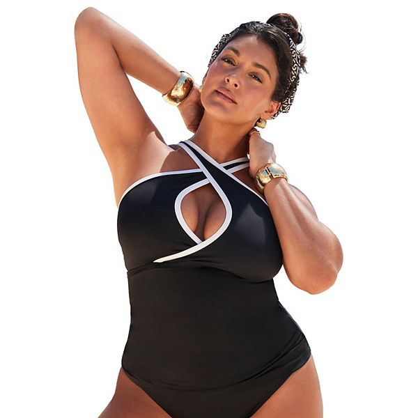 Женский топ-танкини с высоким горлом и перекрестными бретелями Swimsuits For All, Black White
Женский топ-танкини с высоким горлом и перекрестными бретелями Swimsuits For All, Black White